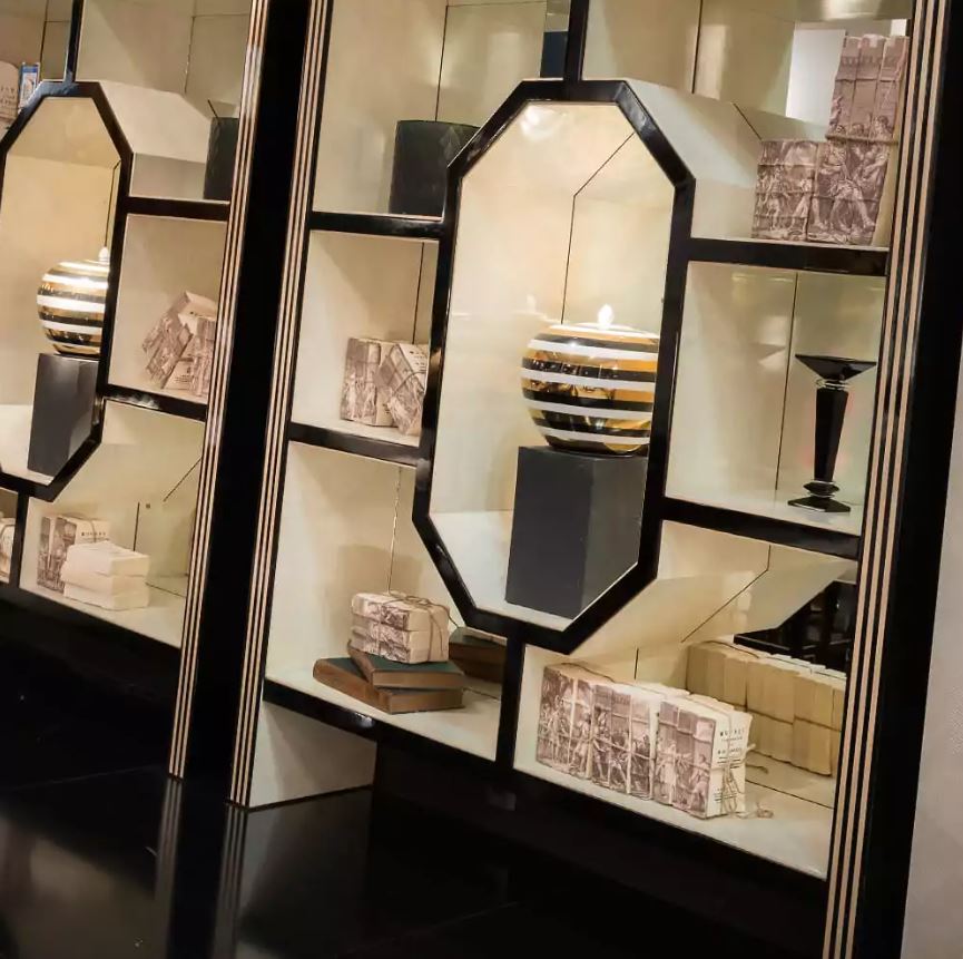 Art Deco Aynalı Kuş Gözü Akçaağaç Kaplamalı Kitaplık