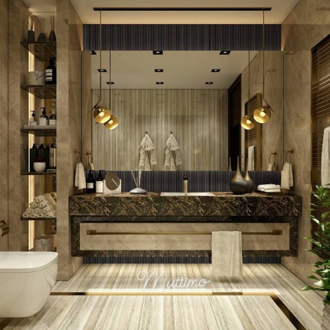 AVİLA NİŞ CAM RAFLI MERMER LÜX MODERN BANYO DOLABI