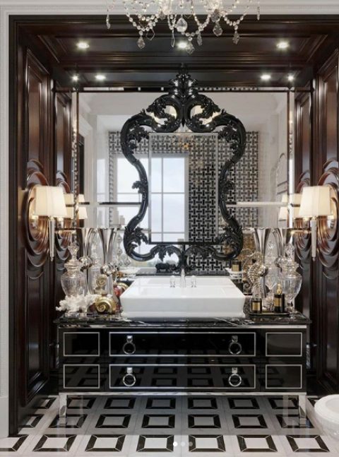 BENNET'S PASLANMAZ BAZALI PARLAK SİYAH ART-DECO BANYO DOLABI