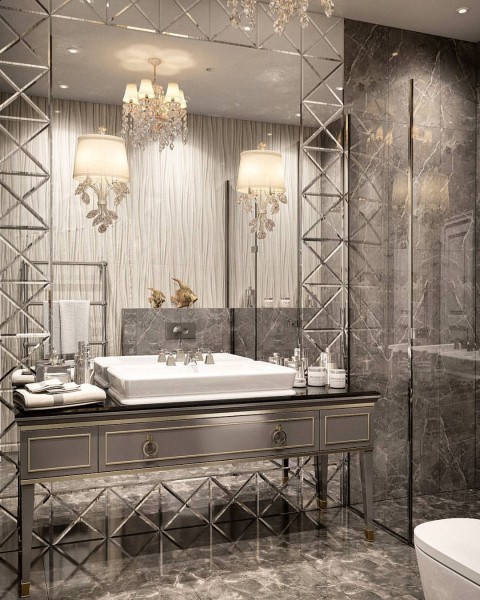 CATHI GRİ GOLD DETAYLI LÜX ART-DECO BANYO DOLABI