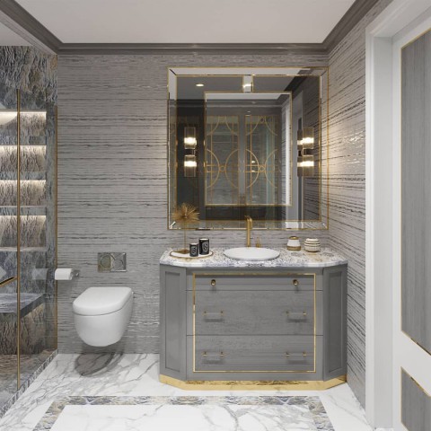 DAISY PASLANMAZ GOLD BAZALI ANTRASİT GRİ MODERN BANYO DOLABI