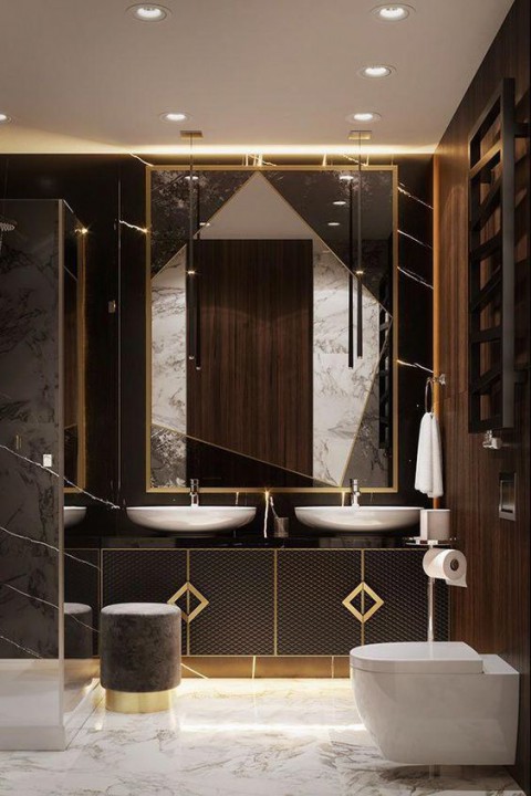 DESTINY PASLANMAZ GOLD DERİ KAPLAMA LUX MODERN BANYO DOLABI