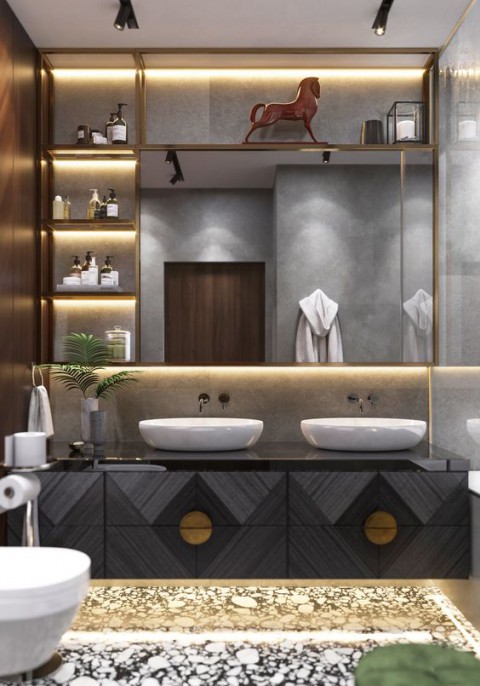 DEVONSHIRE PASLANMAZ GOLD & ANTRASİT GRİ BANYO DOLABI