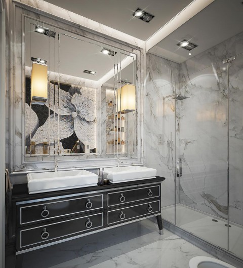 HORA PARLAK SİYAH METAL DETAYLI LÜX ART-DECO BANYO DOLABI