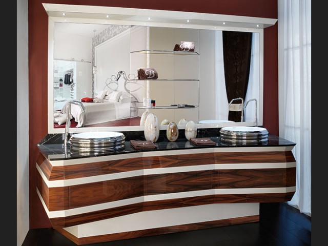 LUOGO PARLAK LAKE & CEVİZ KAPLAMA MODERN BANYO DOLABI