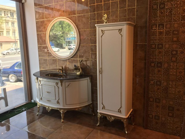 ODESSA PARALAK LAKE GOLD VARAKLI KLASİK BANYO DOLABI