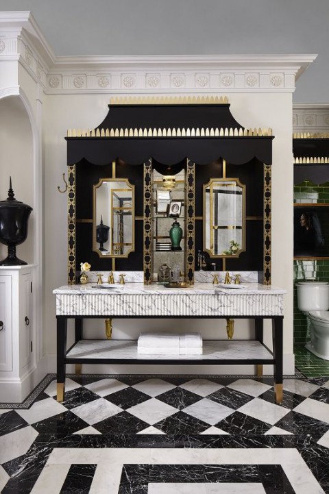 THE CASTLE MAT SİYAH GOLD DETAYLI MODERN BANYO DOLABI