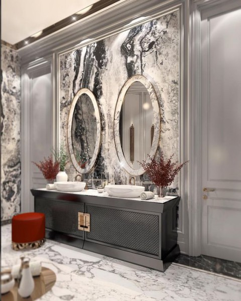 THE LORD PARLAK SİYAH PASLANMAZ KULPLU MODERN BANYO DOLABI